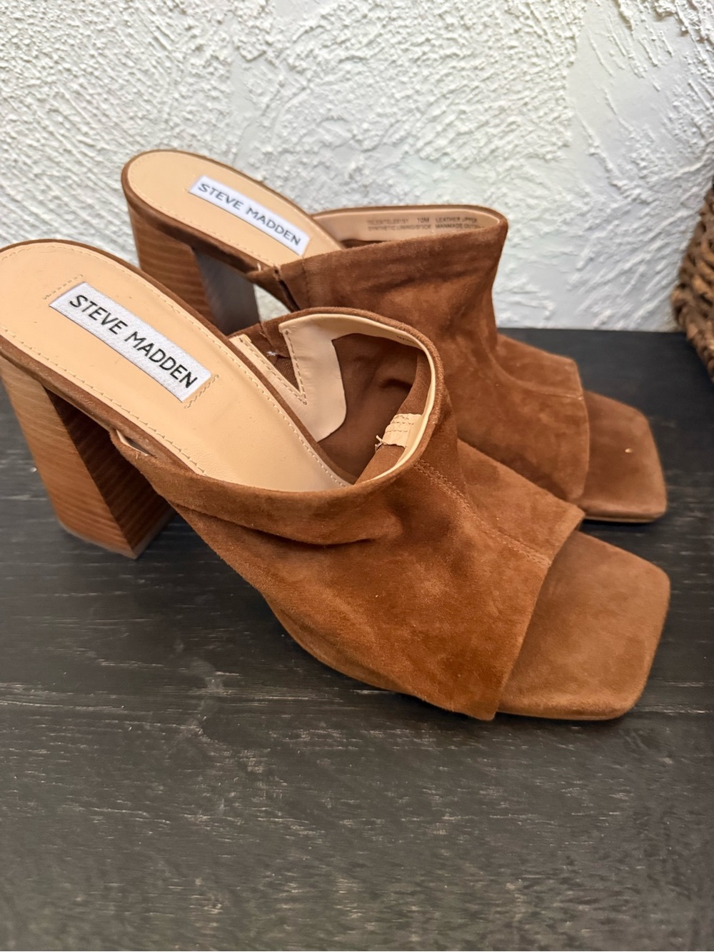 Steve Madden Brown Suede Open-Side Block Heel Mules size 10